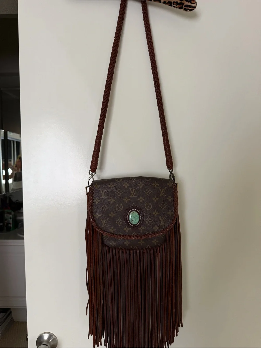 Louis Vuitton Brown Monogram Fringe Crossbody with Turquoise Medallion - Picture 2 of 7